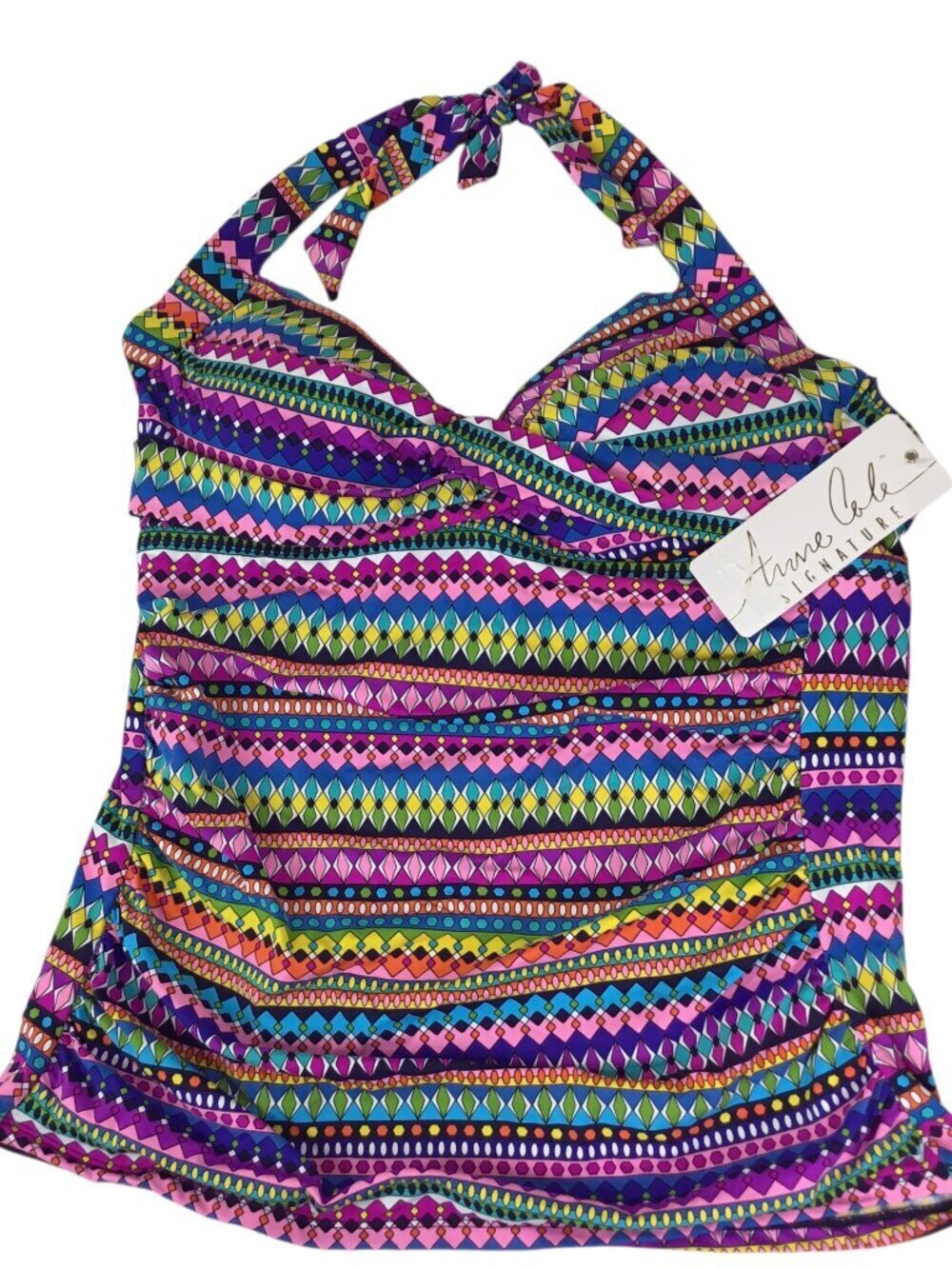 Ann Cole NWT Tankini Halter Size 38 B/C Ruched Front Removable Cup Bright Colors - Picture 5 of 9